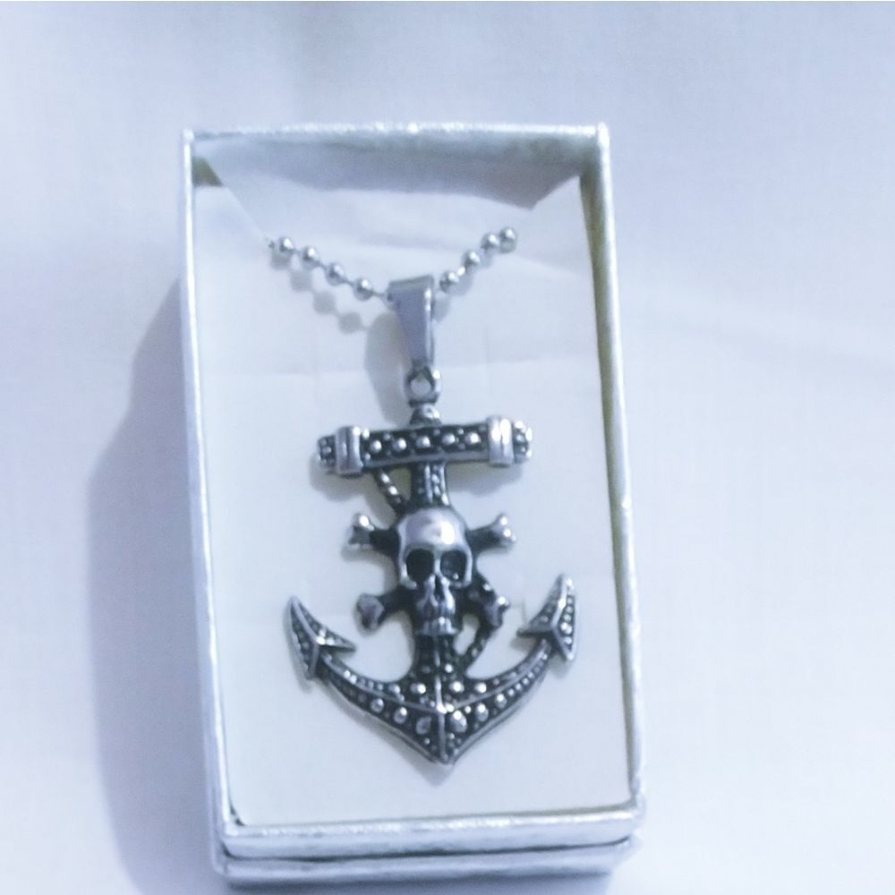 Skull Anchor Pendant w Ball Chain 24 in